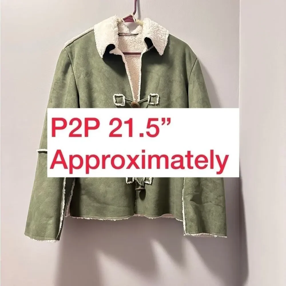 Abby & Friends vegan Jacket green fuzzy lining polyester large wrinkles